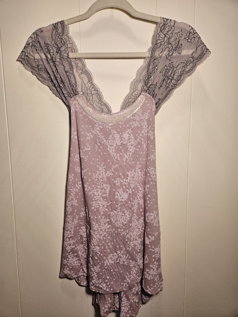 Free People Lace-Trim Floral Top in Mauve